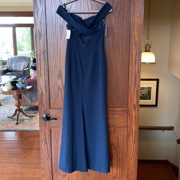 Dressy Collection navy off the shoulder cross back gown size 6. NWT - Picture 6 of 10
